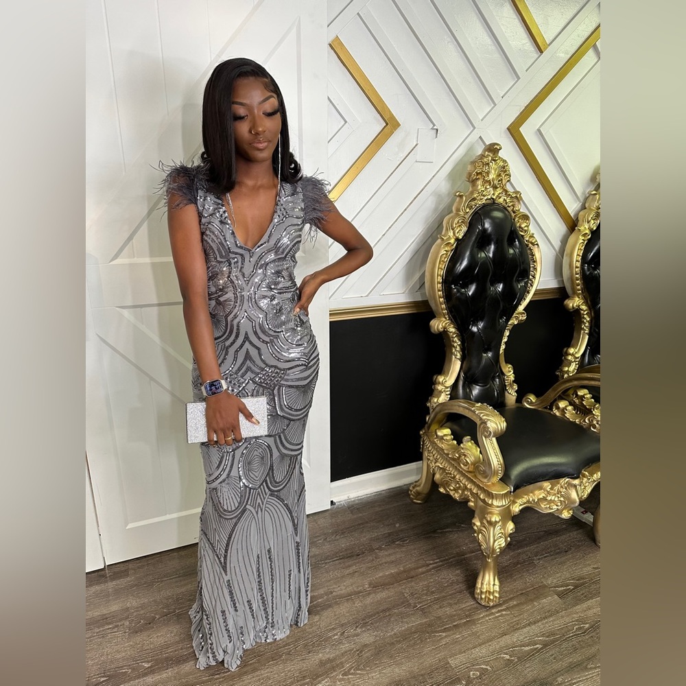 Grey embellished maxi dress